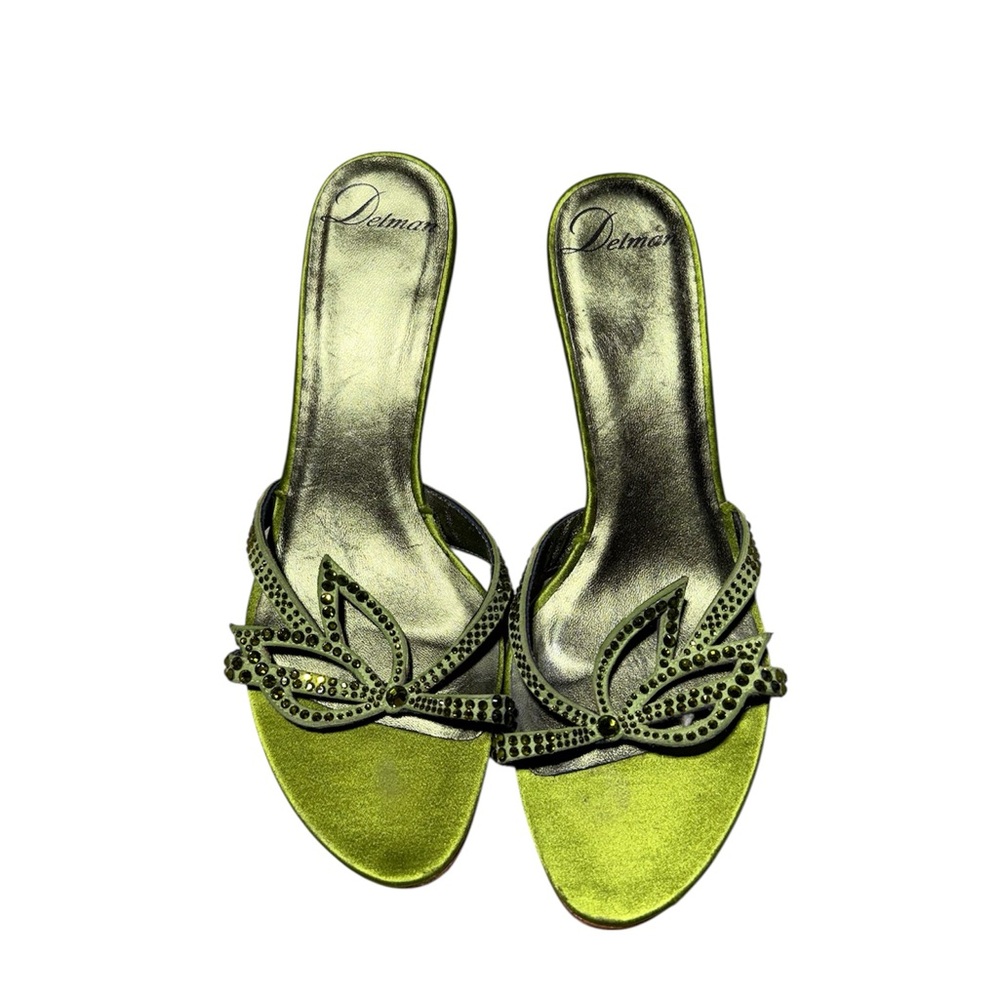 Delman Olive Embellished Slide Sandals